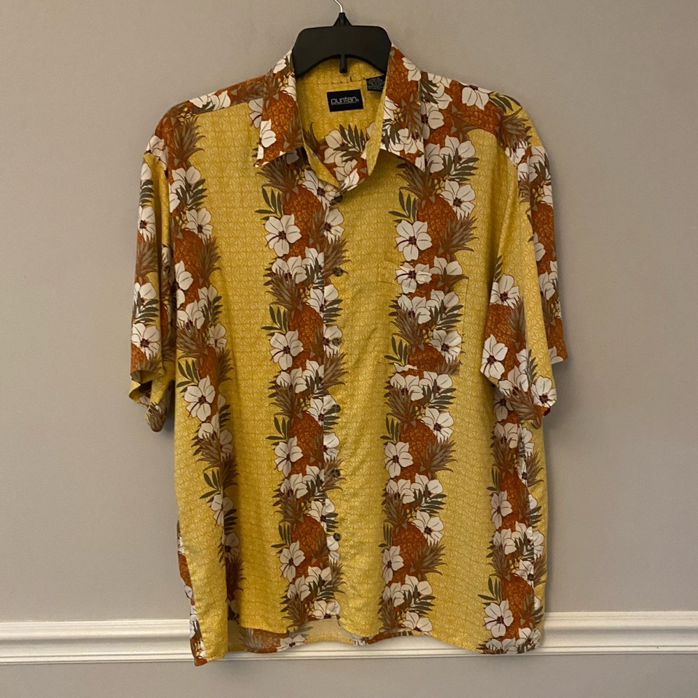 Puritan Hawaiian yellow button down shirt sleeve sheet. XL